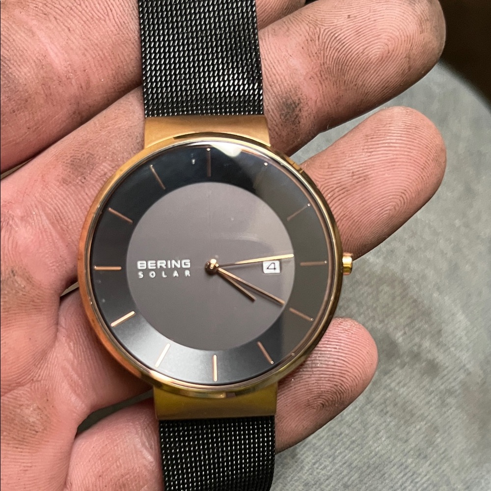 Bering Solar Gold and Black Women's Watch